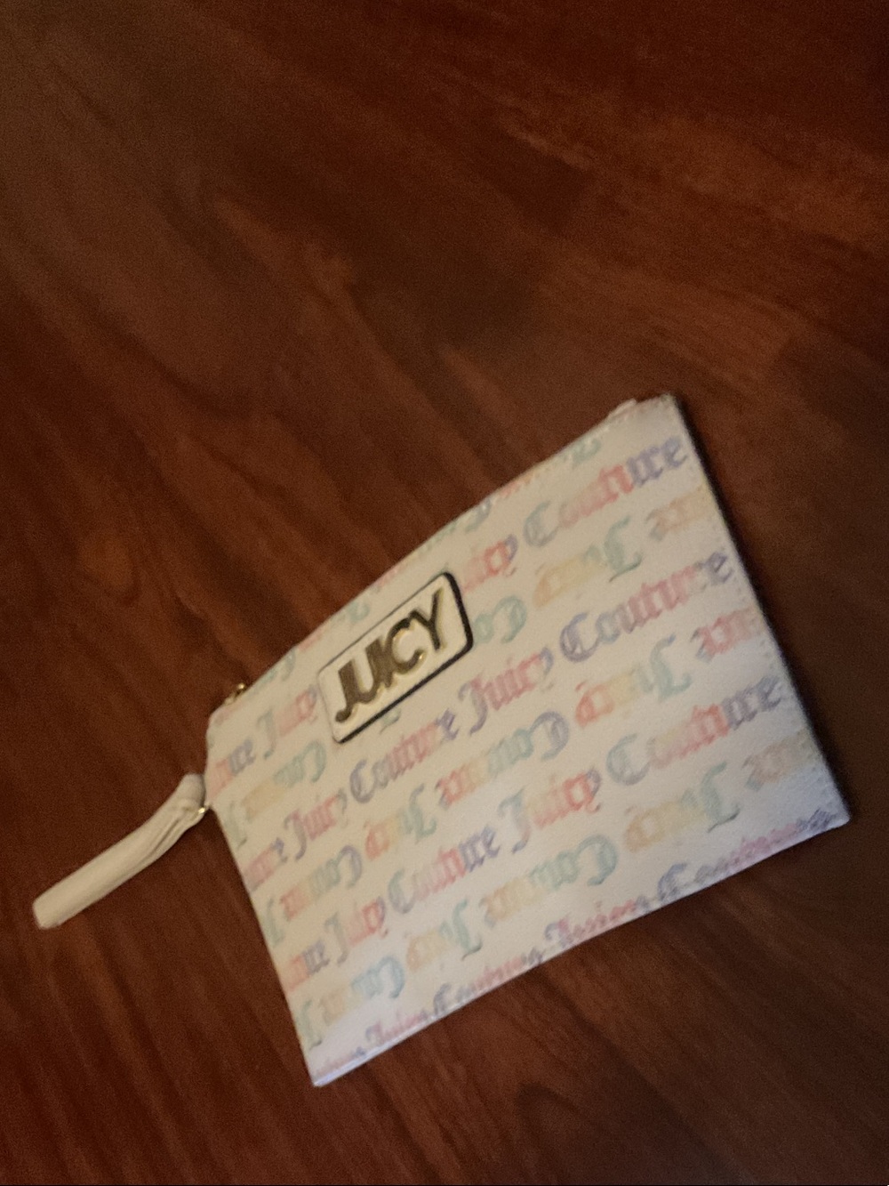 Juicy Couture Rainbow Logo Zip Pouch - White approx 10” x 6”